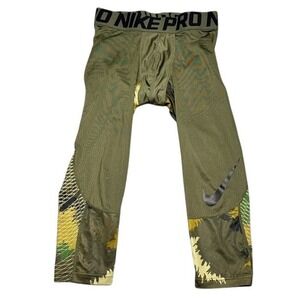 Nike Pro Hypercool Compression Camo Training Tights Pants‎ Olive Green M